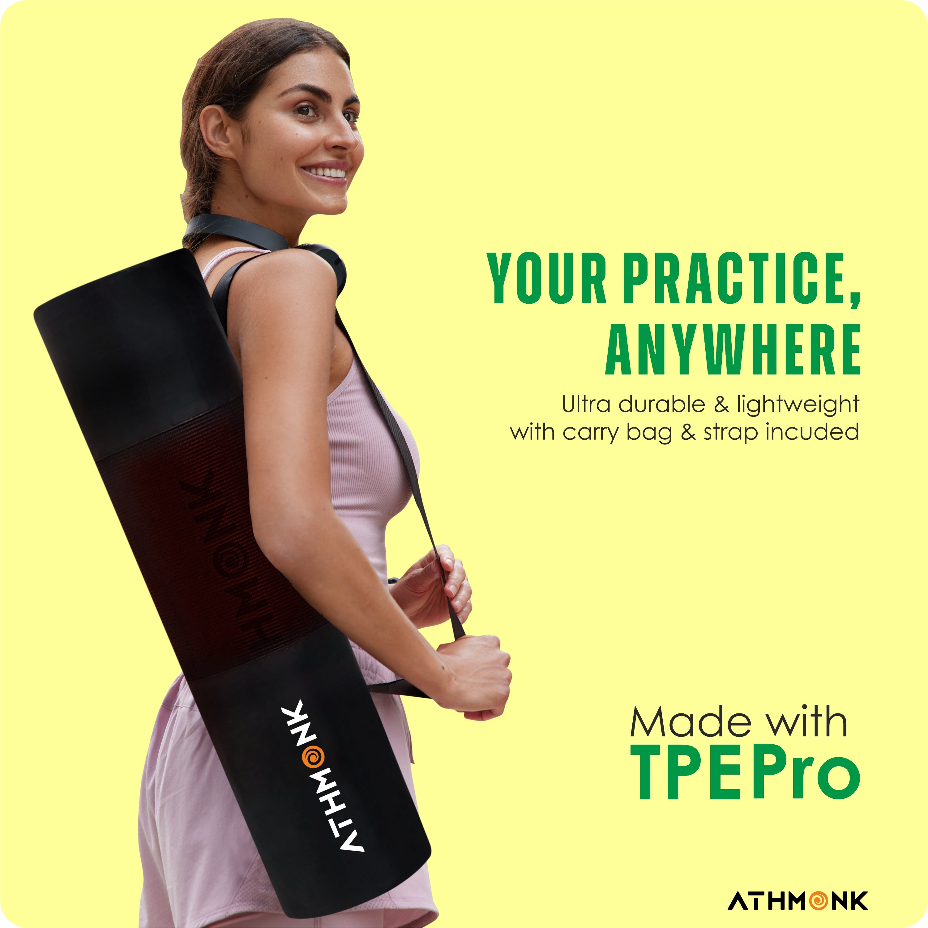 Athmonk Dual Colour TPE Pro Yoga Mat for Woman and Man with Alignment Guide Lines | Home Gym Equipment Exercise Mats for Workout | 6mm Thick Anti Slip Mat for Kids | Big Size with Cover Bag